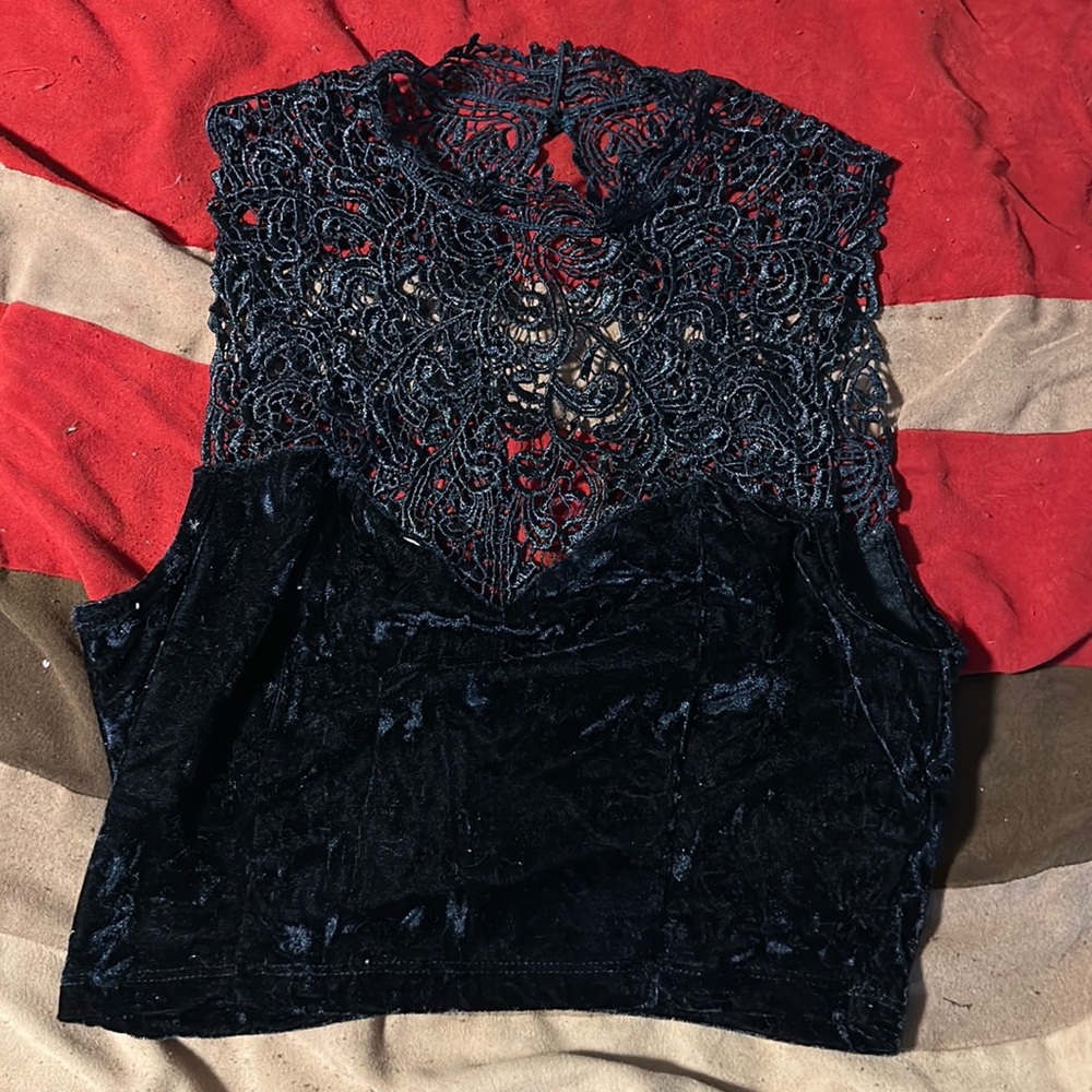 Black velvet and lace crop top
